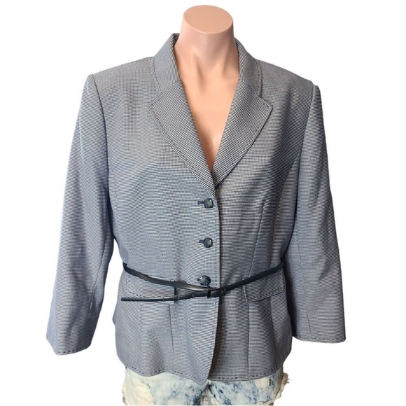 2-PC TAHARI Blue Houndstooth Blazer & Pencil Skirt Set - Picture 2 of 9